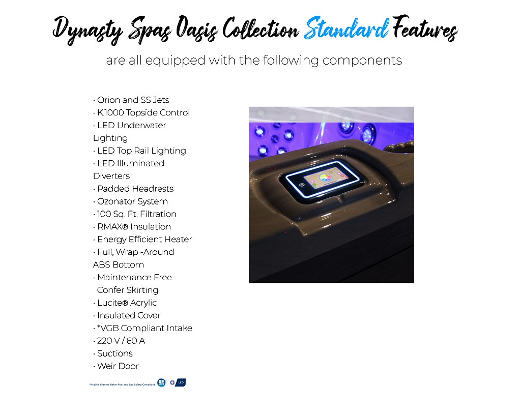 Dynasty Spas - Oasis Collection Hot Tubs Standard Features  at PDC Spa and Pool World Lehighton PA