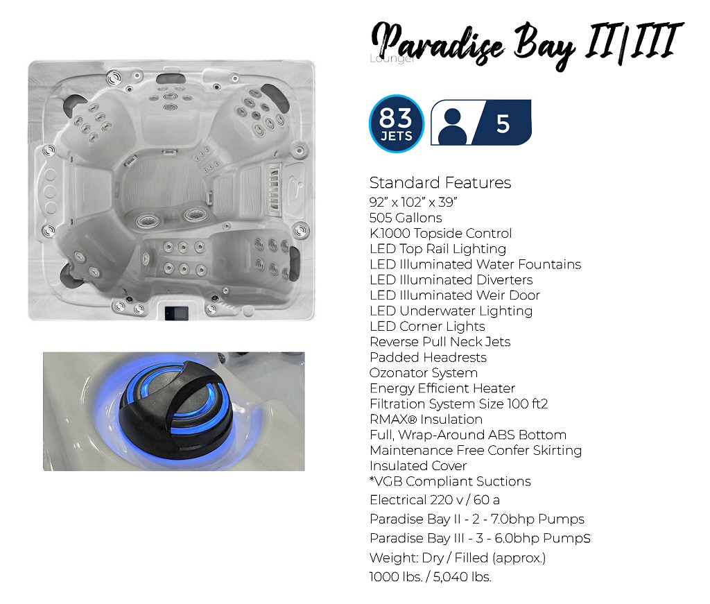 Dynasty Spas Hot Tubs - Oasis Collection - Paradise Bay Standard Features