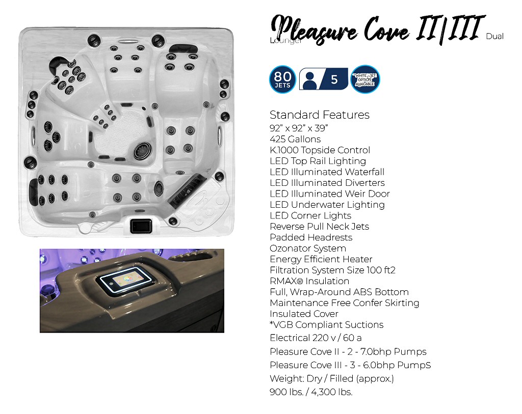 Dynasty Oasis Pleasure Cove Hot Tub Standard Features